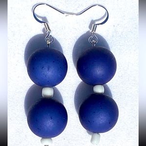Matte Navy Blue Ball Earrings